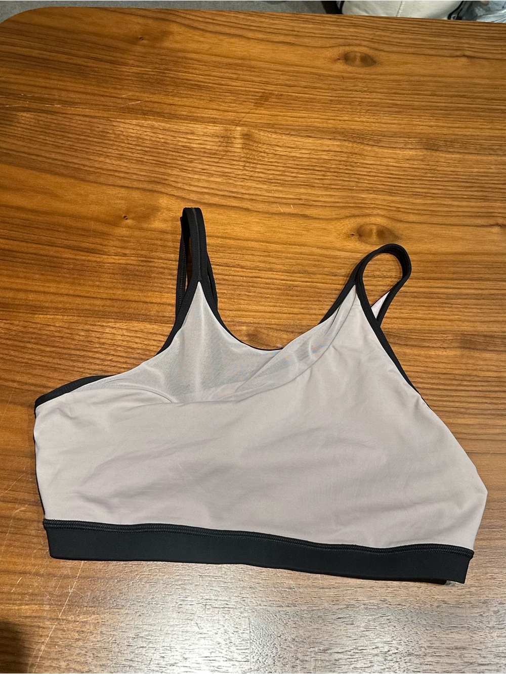 Lululemon gray sand neutral black sports bra top strappy size 10